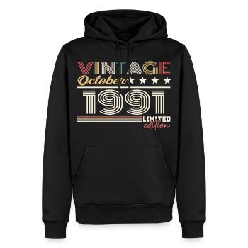 Octobre 1991 rétro anniversaire 1991 Octobre 1991  - Sweat à capuche Premium bio Homme - noir - Devant - Nico (187cm)