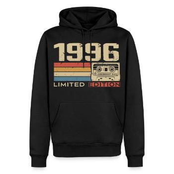 Legenden 1996 Jahrgang 1996 Jubiläum Jahrgang 1996 - Männer Premium Bio Hoodie - Schwarz - Vorne - Nico (187cm)
