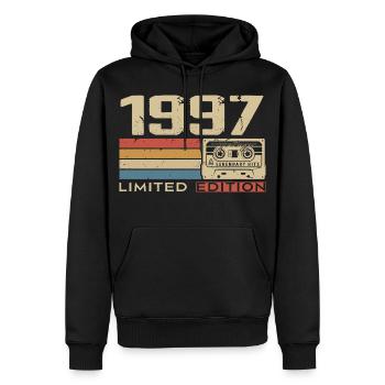 Legenden 1997 Jahrgang 1997 Jubiläum Jahrgang 1997 - Männer Premium Bio Hoodie - Schwarz - Vorne - Nico (187cm)