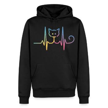 Katze EKG Herzschlag Regenbogen Motiv - Männer Premium Bio Hoodie - Schwarz - Vorne - Nico (187cm)