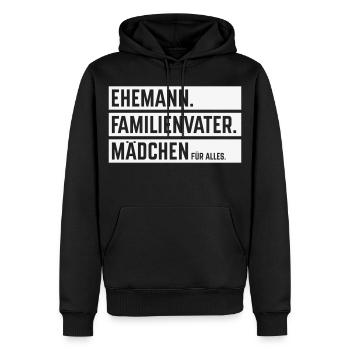 Mari Famille Homme Fille Pour Tout, Faisceau W - Sweat à capuche Premium bio Homme - noir - Devant - Nico (187cm)