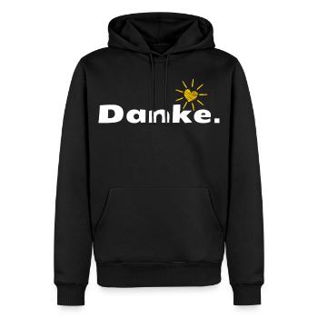 Danke HerzSonne Typografie - Männer Premium Bio Hoodie - Schwarz - Vorne - Nico (187cm)
