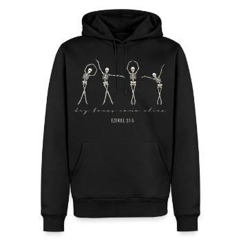 Dry Bones Come Alive – Ezekiel 37:5 - Men’s Premium Organic Hoodie - black - Front - Nico (187cm)