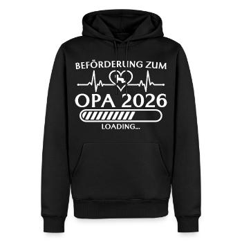 Promotion à Papy 2026 invite - Sweat à capuche Premium bio Homme - noir - Devant - Nico (187cm)