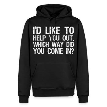 I'd like to help you out which way did you come in - Men’s Premium Organic Hoodie - black - Front - Nico (187cm)