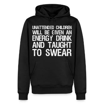 unattended children will be given an energy drink - Männer Premium Bio Hoodie - Schwarz - Vorne - Nico (187cm)