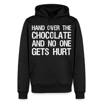 hand over the chocolate and no one gets hurt - Men’s Premium Organic Hoodie - black - Front - Nico (187cm)
