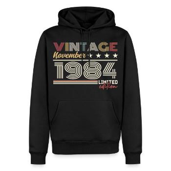 Novembre 1984 - Sweat à capuche Premium bio Homme - noir - Devant - Nico (187cm)
