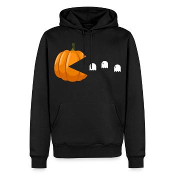 citrouille manger des fantômes drôle Halloween - Sweat à capuche Premium bio Homme - noir - Devant - Nico (187cm)