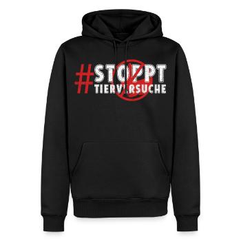 Tierschutz STOPPT TIERVERSUCHE LUSTIG - Männer Premium Bio Hoodie - Schwarz - Vorne - Nico (187cm)