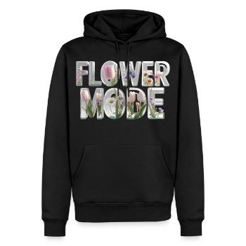 FLOWER MODE – 3D Letters voller Blütenpracht - Männer Premium Bio Hoodie - Schwarz - Vorne - Nico (187cm)