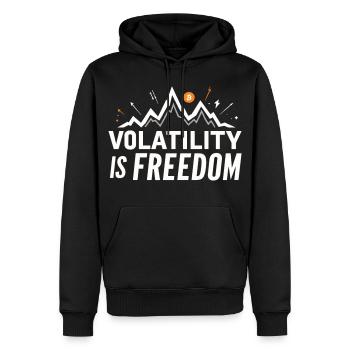 Volatility is Freedom – Bitcoin Crypto Spruch - Männer Premium Bio Hoodie - Schwarz - Vorne - Nico (187cm)
