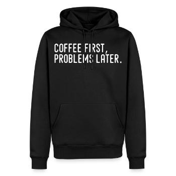 Kaffee erst Probleme später - Männer Premium Bio Hoodie - Schwarz - Vorne - Nico (187cm)
