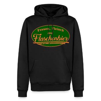 Frauen Fleisch Flaschenbier Retro Schild - Männer Premium Bio Hoodie - Schwarz - Vorne - Nico (187cm)