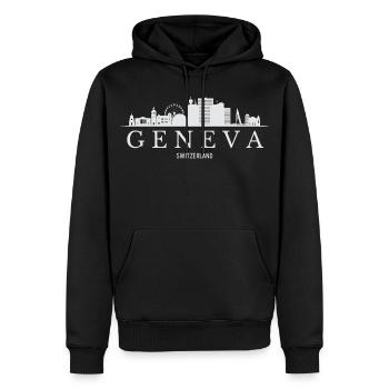 Genfer Skyline, Genf, Schweiz - Männer Premium Bio Hoodie - Schwarz - Vorne - Nico (187cm)