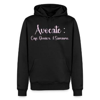 Avocate : café, dossiers et sarcasme - Sweat à capuche Premium bio Homme - noir - Devant - Nico (187cm)