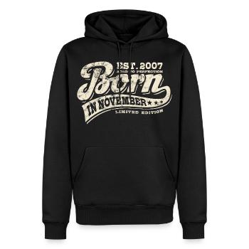 Né en novembre 2007 - Anniversaire - Cadeau - Sweat à capuche Premium bio Homme - noir - Devant - Nico (187cm)