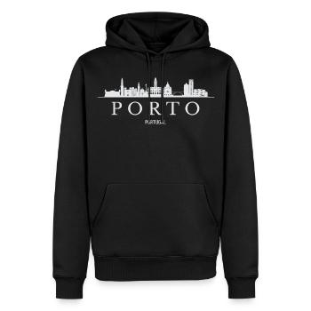 Porto Skyline, Porto Portugal - Männer Premium Bio Hoodie - Schwarz - Vorne - Nico (187cm)