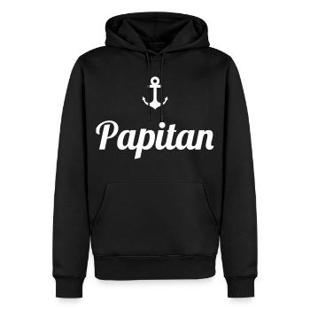 Papitän Funny Pun Capitaine Papa Ancre - Sweat à capuche Premium bio Homme - noir - Devant - Nico (187cm)