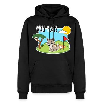 Wolf-Platz - Ein Wolf auf dem Golfplatz - Männer Premium Bio Hoodie - Schwarz - Vorne - Nico (187cm)
