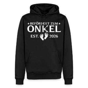 Promu au rang d’oncle est. 2026 - Sweat à capuche Premium bio Homme - noir - Devant - Nico (187cm)