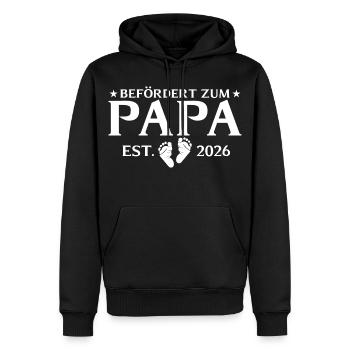 Promu au rang de Papa est. 2026 Paternité - Sweat à capuche Premium bio Homme - noir - Devant - Nico (187cm)
