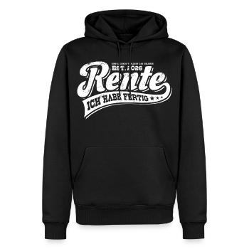 Rente 2026 | Retraite | Maison d’hôtes | J’ai fini - Sweat à capuche Premium bio Homme - noir - Devant - Nico (187cm)