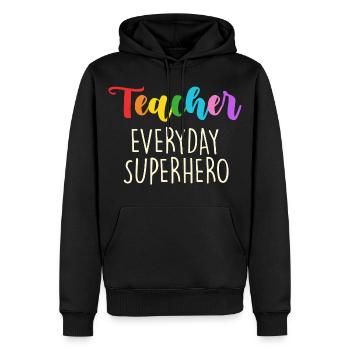 Lehrer Alltagssuperheld Design - Männer Premium Bio Hoodie - Schwarz - Vorne - Nico (187cm)