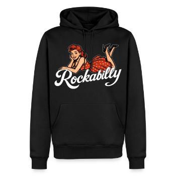 Rockabilly Pin-Up Femme Années 50 Allongé Jupon Rouge - Sweat à capuche Premium bio Homme - noir - Devant - Nico (187cm)
