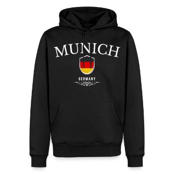 J’adore Munich, souvenir Munich - Sweat à capuche Premium bio Homme - noir - Devant - Nico (187cm)