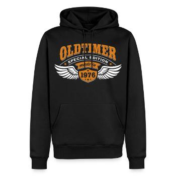 Oldtimer Modell 1976 | Geburtstag Geschenk Cap - Männer Premium Bio Hoodie - Schwarz - Vorne - Nico (187cm)