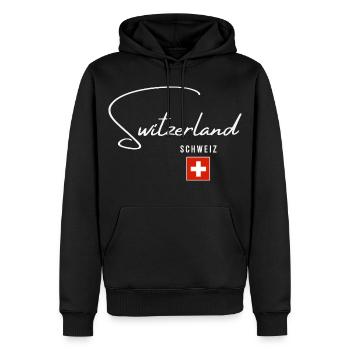 Ich liebe die Schweiz, minimalistisches, schlankes Design - Männer Premium Bio Hoodie - Schwarz - Vorne - Nico (187cm)