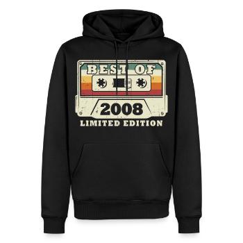 Anniversaire rétro vintage 2008 Vintage Born Retro - Sweat à capuche Premium bio Homme - noir - Devant - Nico (187cm)