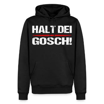 Halt dei Gosch! Schwoba Humor - Männer Premium Bio Hoodie - Schwarz - Vorne - Nico (187cm)