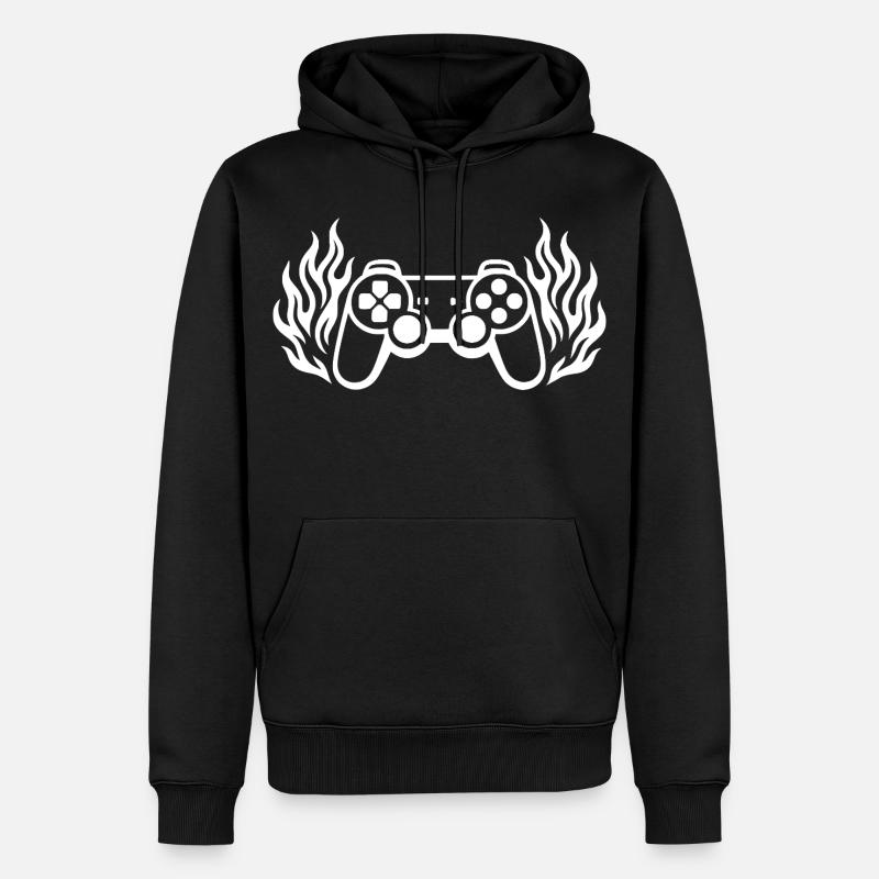 Flames controller, burning gamepad graphics - Men’s Premium Organic Hoodie - black