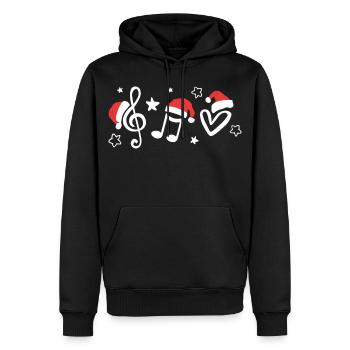 Notes de musique avec des chapeaux de Père Noël - Musique de Noël - Sweat à capuche Premium bio Homme - noir - Devant - Nico (187cm)