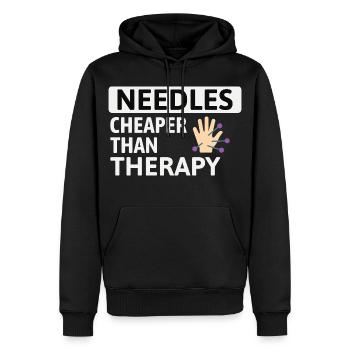 Needles Cheaper Than Therapy Acupuncturist  - Men’s Premium Organic Hoodie - black - Front - Nico (187cm)