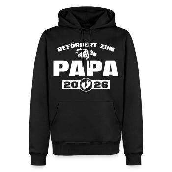 Baby Shower promu au rang de papa 2026 - Sweat à capuche Premium bio Homme - noir - Devant - Nico (187cm)