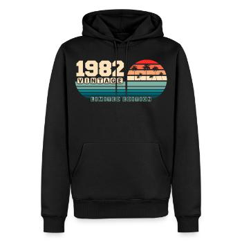 43e anniversaire 1982 Vintage 1982 Coucher de soleil rétro - Sweat à capuche Premium bio Homme - noir - Devant - Nico (187cm)