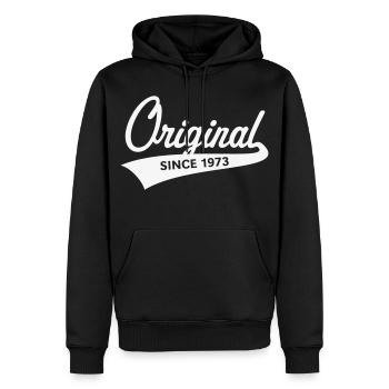 Original Since 1973 (Geburtsjahr, Geburtstag / W) - Männer Premium Bio Hoodie - Schwarz - Vorne - Nico (187cm)