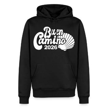 Buen Camino 2026 | Jakobsweg, Pilger, Santiago - Männer Premium Bio Hoodie - Schwarz - Vorne - Nico (187cm)