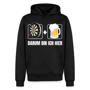 Darts und Bier – Darum bin ich hier - Männer Premium Bio Hoodie - Schwarz - Vorne - Nico (187cm)