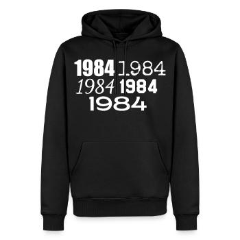 1984 - Sweat à capuche Premium bio Homme - noir - Devant - Nico (187cm)