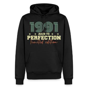1991 - Men’s Premium Organic Hoodie - black - Front - Nico (187cm)