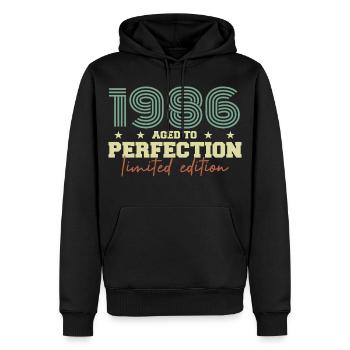 1986 - Men’s Premium Organic Hoodie - black - Front - Nico (187cm)