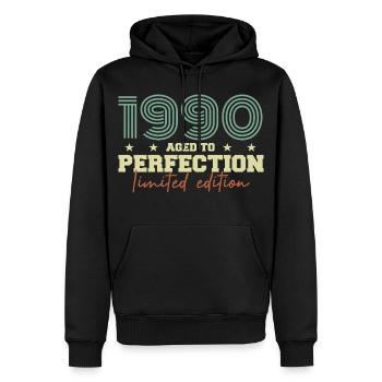 1990 - Sweat à capuche Premium bio Homme - noir - Devant - Nico (187cm)
