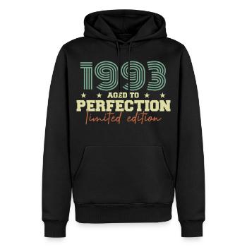 1993 - Sweat à capuche Premium bio Homme - noir - Devant - Nico (187cm)