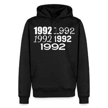 1992 - Sweat à capuche Premium bio Homme - noir - Devant - Nico (187cm)