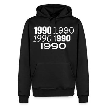 1990 - Männer Premium Bio Hoodie - Schwarz - Vorne - Nico (187cm)
