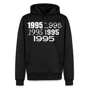 1995 - Sweat à capuche Premium bio Homme - noir - Devant - Nico (187cm)